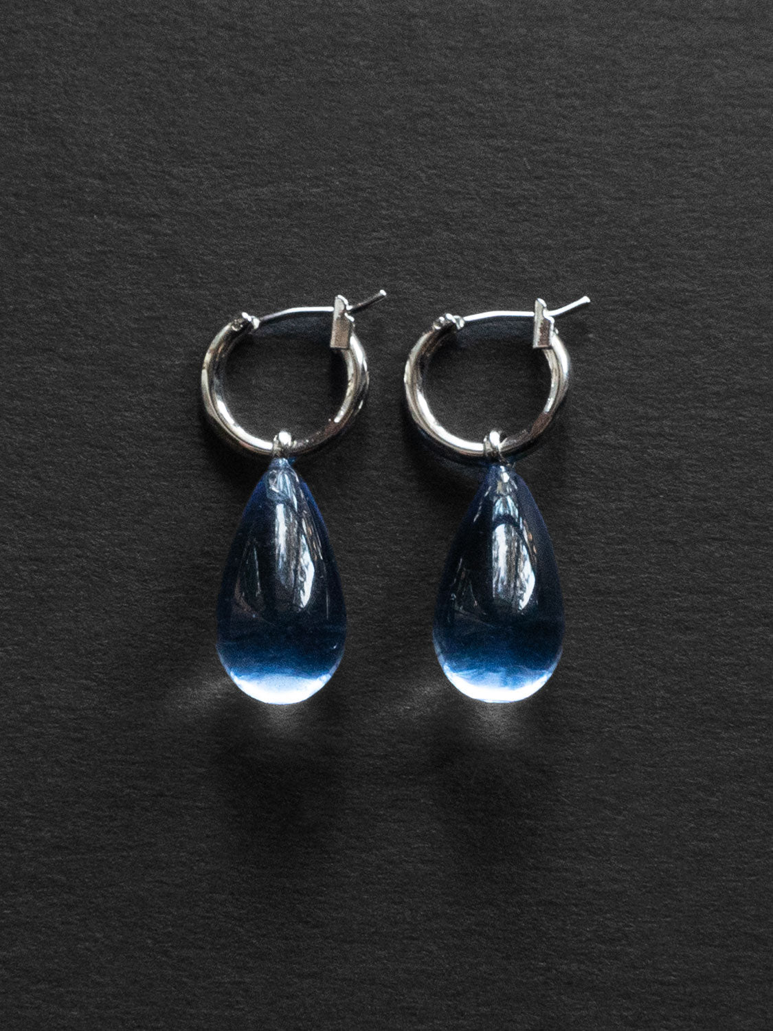 Water Droplet Hoops - Silver/Blue