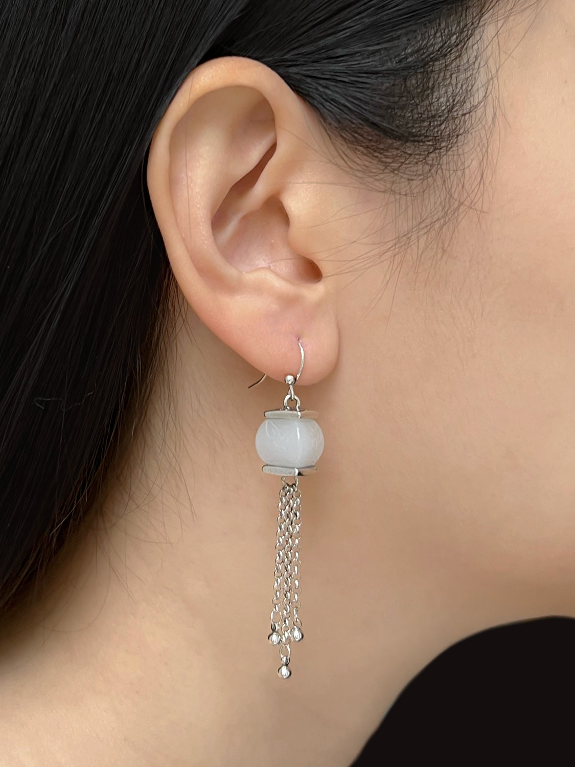 White Jade Dangling Earrings   Silver model