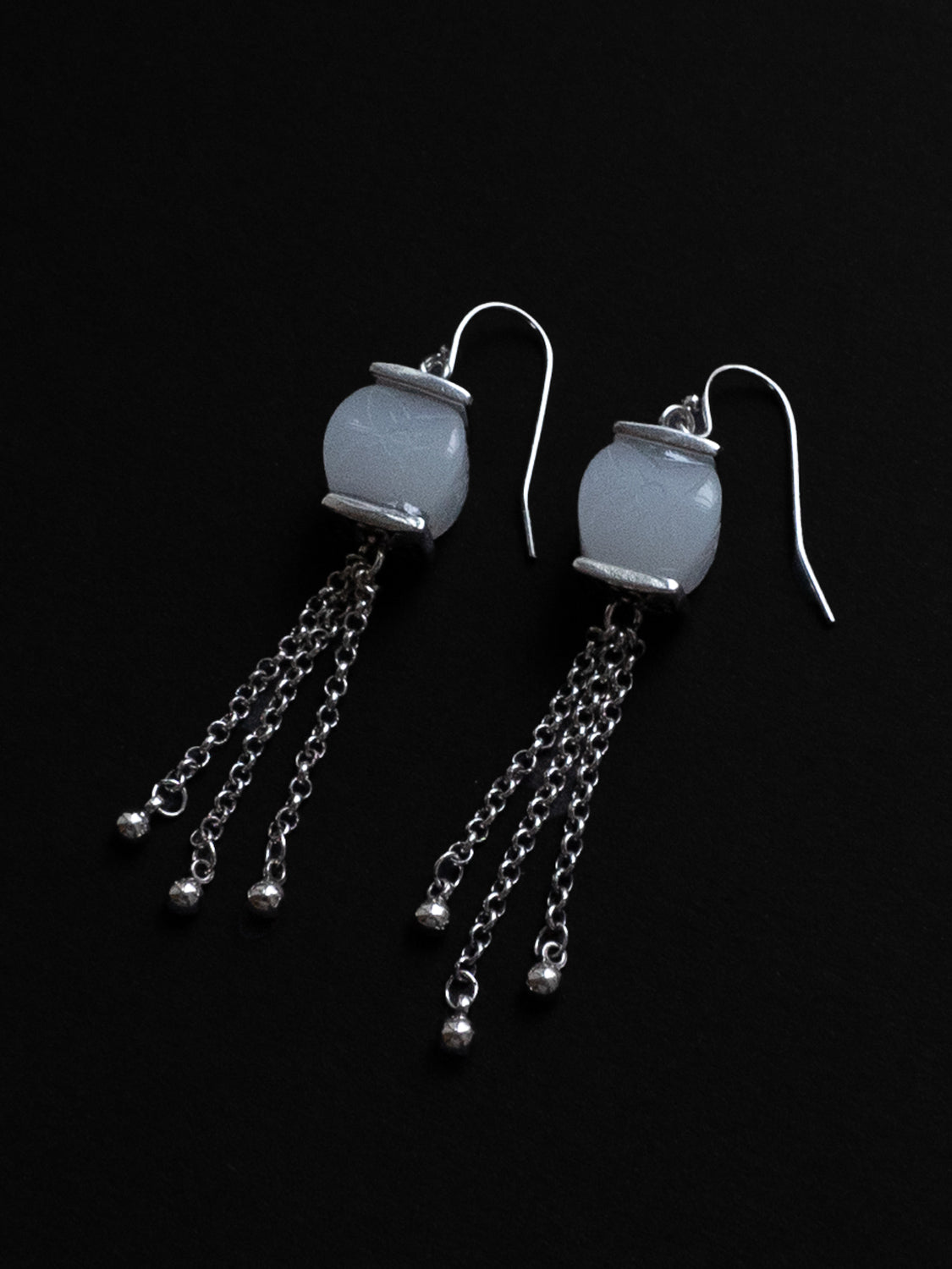 White Jade Dangling Earrings   Silver