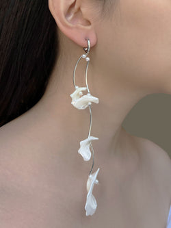 Cascading Oyster Shell Silver Hoops