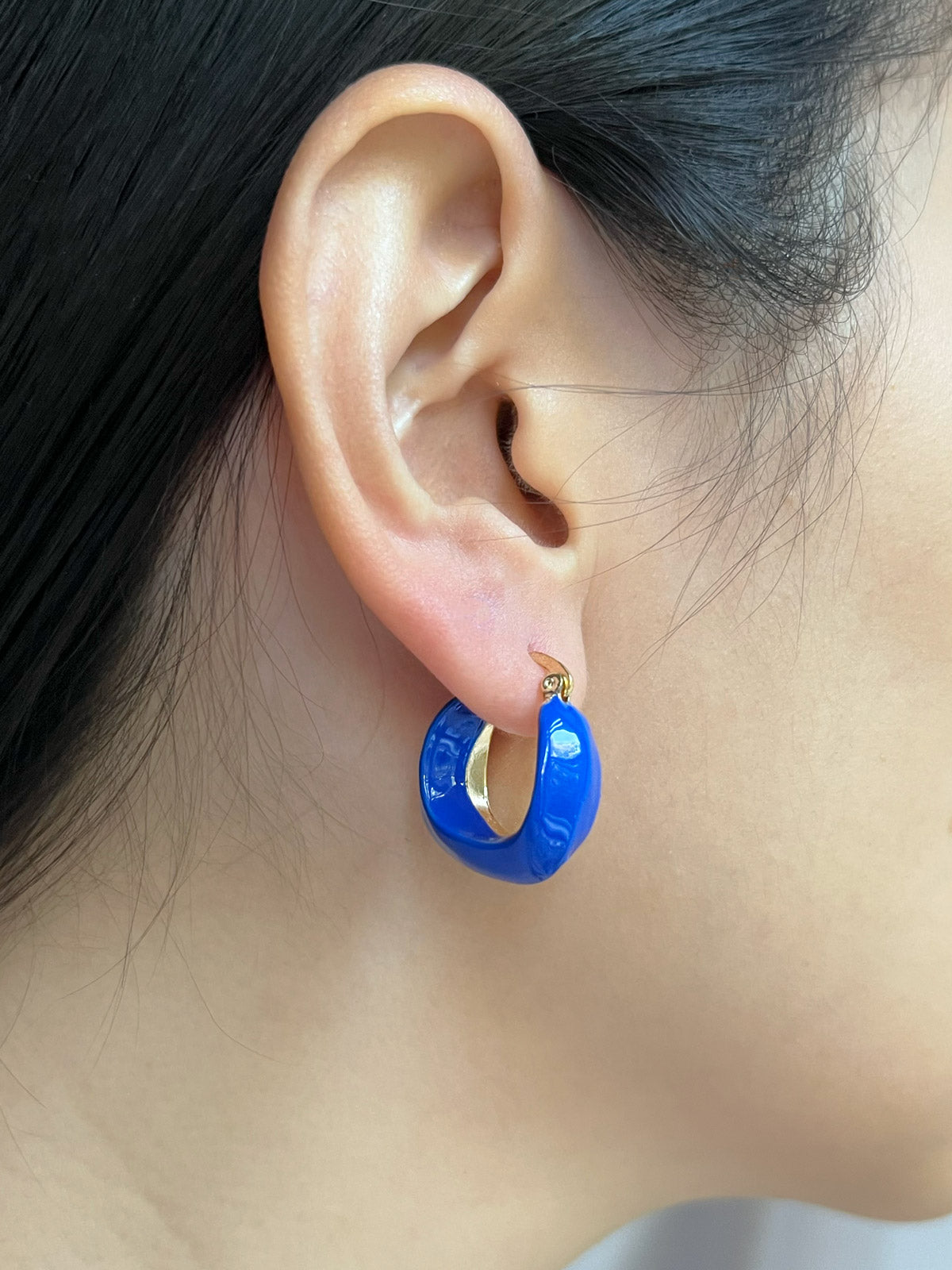 Enamel Chunky Little Hoops - Blue