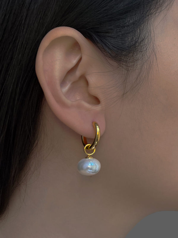 Classic Pearl Hoops - Gold