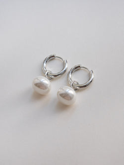 Classic Pearl Hoops - Silver