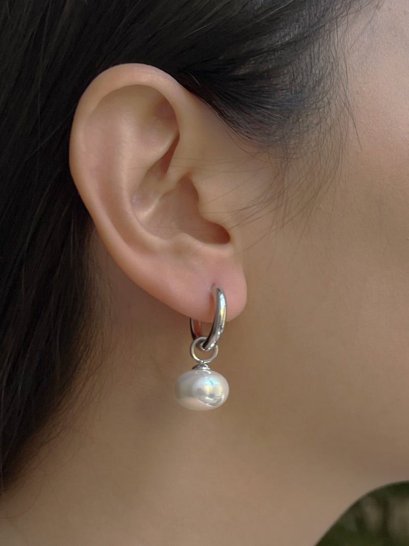 Classic Pearl Hoops - Silver