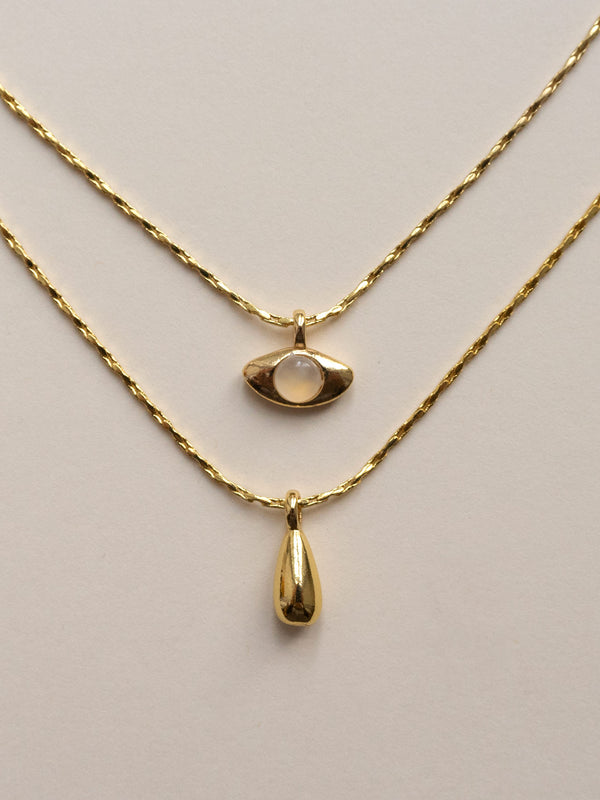 Layered Necklace With Symbolic Pendants - Eye/Teardrop