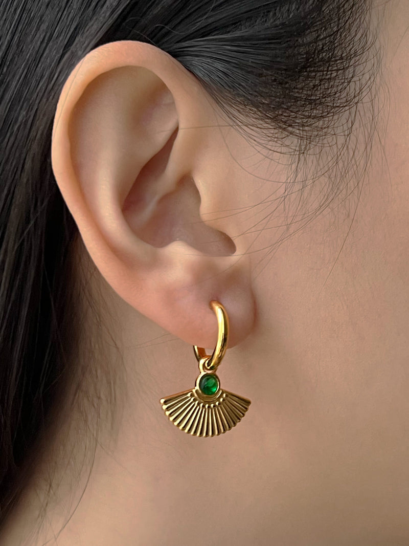 Flight Of Horus Hoop Earrings With Emerald Gemstones