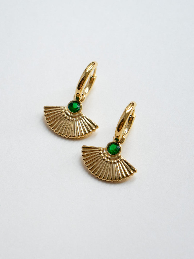 Flight Of Horus Hoop Earrings With Emerald Gemstones