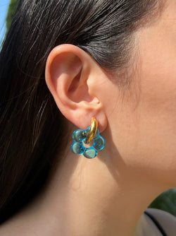 Glass Flower Donut Hoops - Aqua