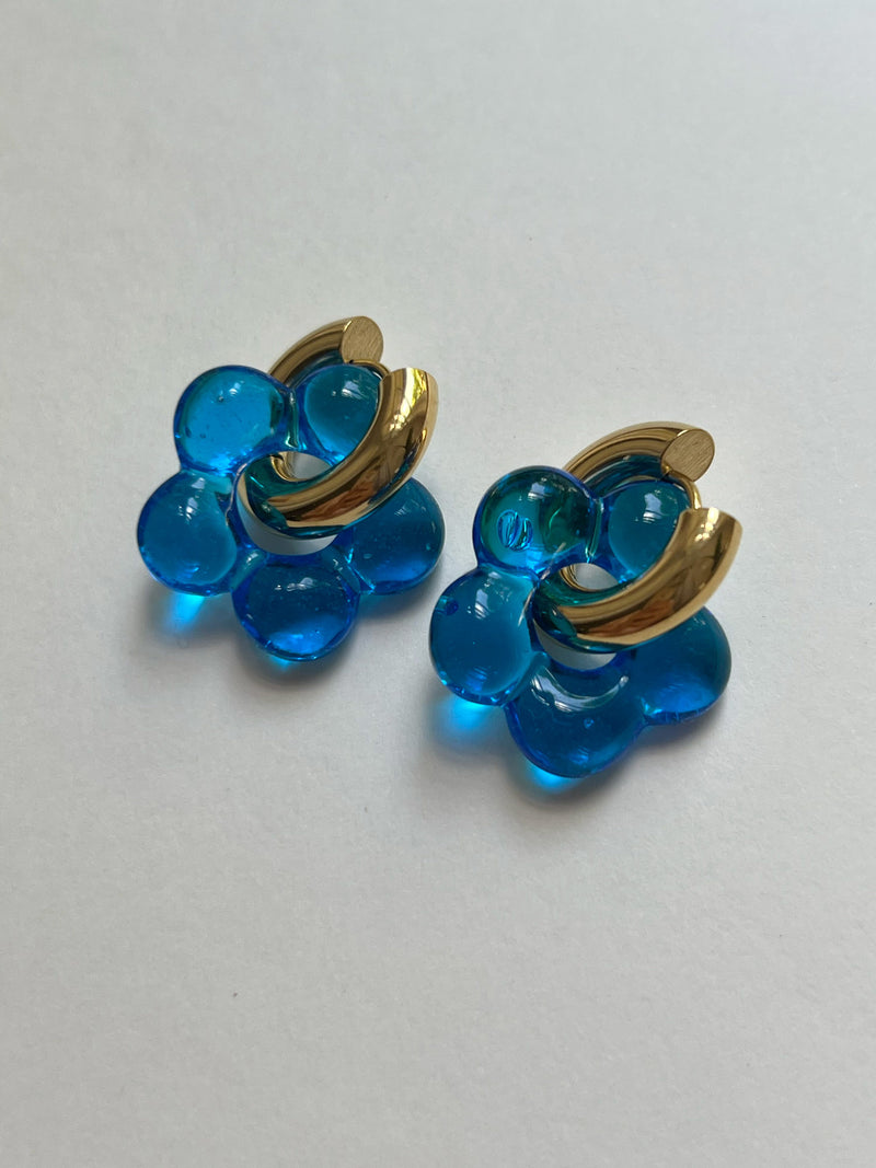 Glass Flower Donut Hoops - Blue