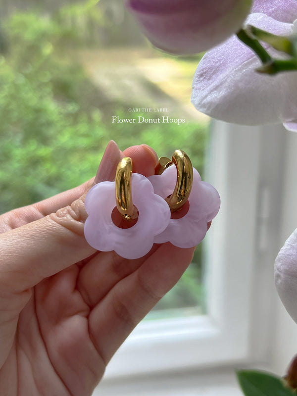Flower Donut Hoops - Marbled Matte Lilac