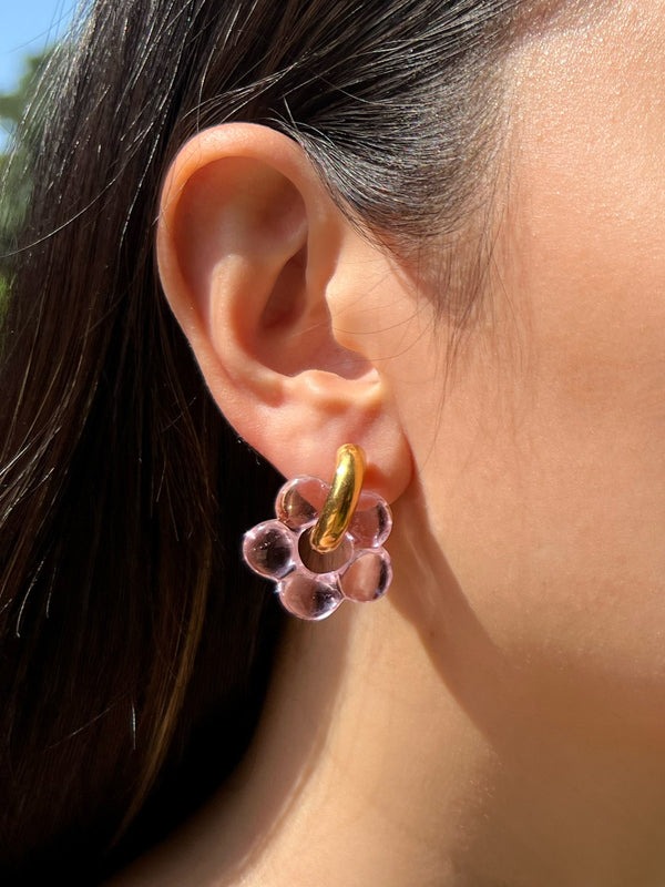 Glass Flower Donut Hoops - Light Pink