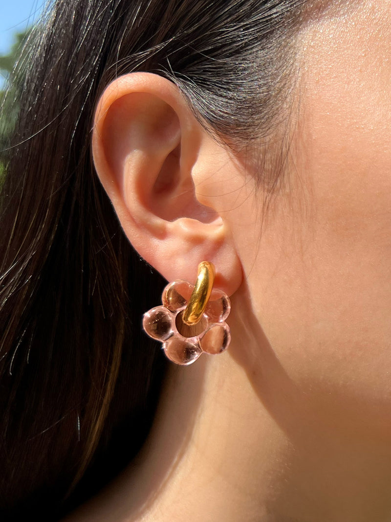 Glass Flower Donut Hoops - Peach