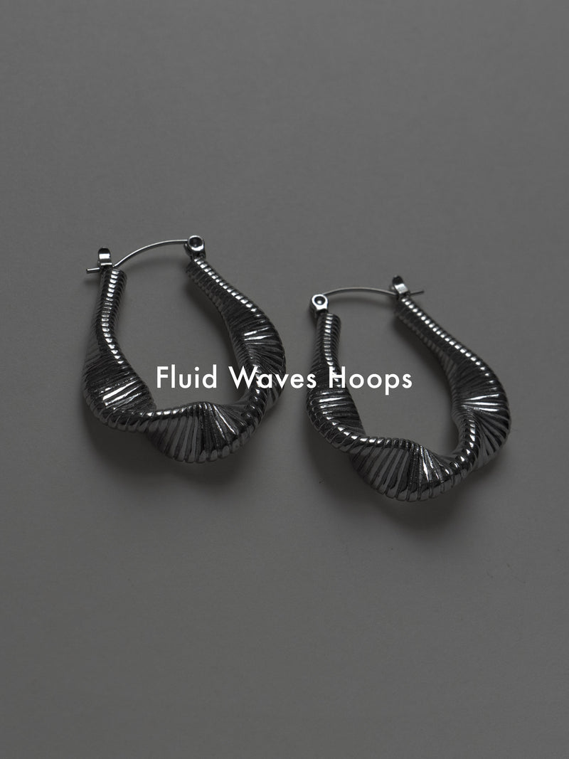 Fluid Waves Hoops - Silver