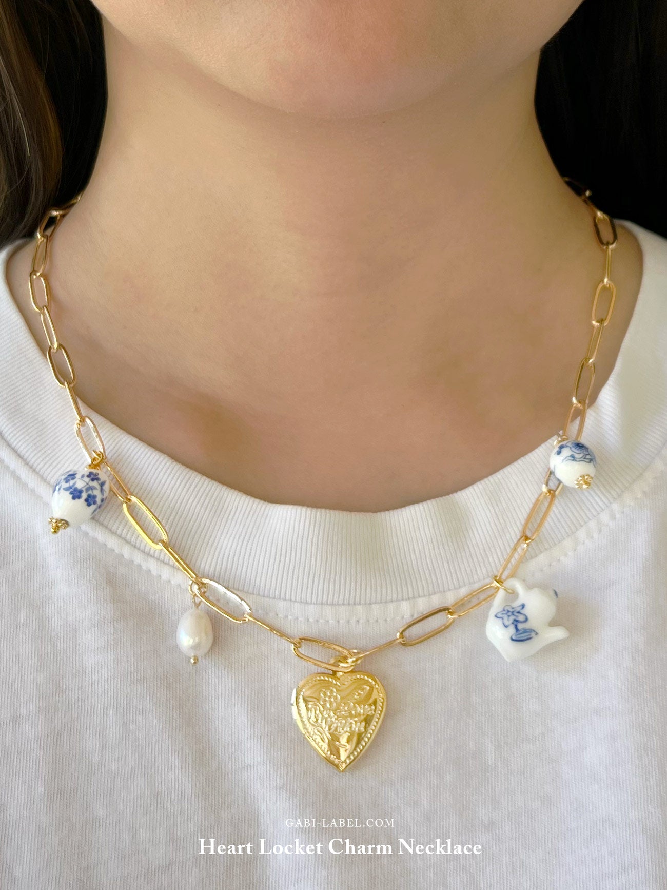 Collier de charme éclectique - Médaillon coeur géant en or
