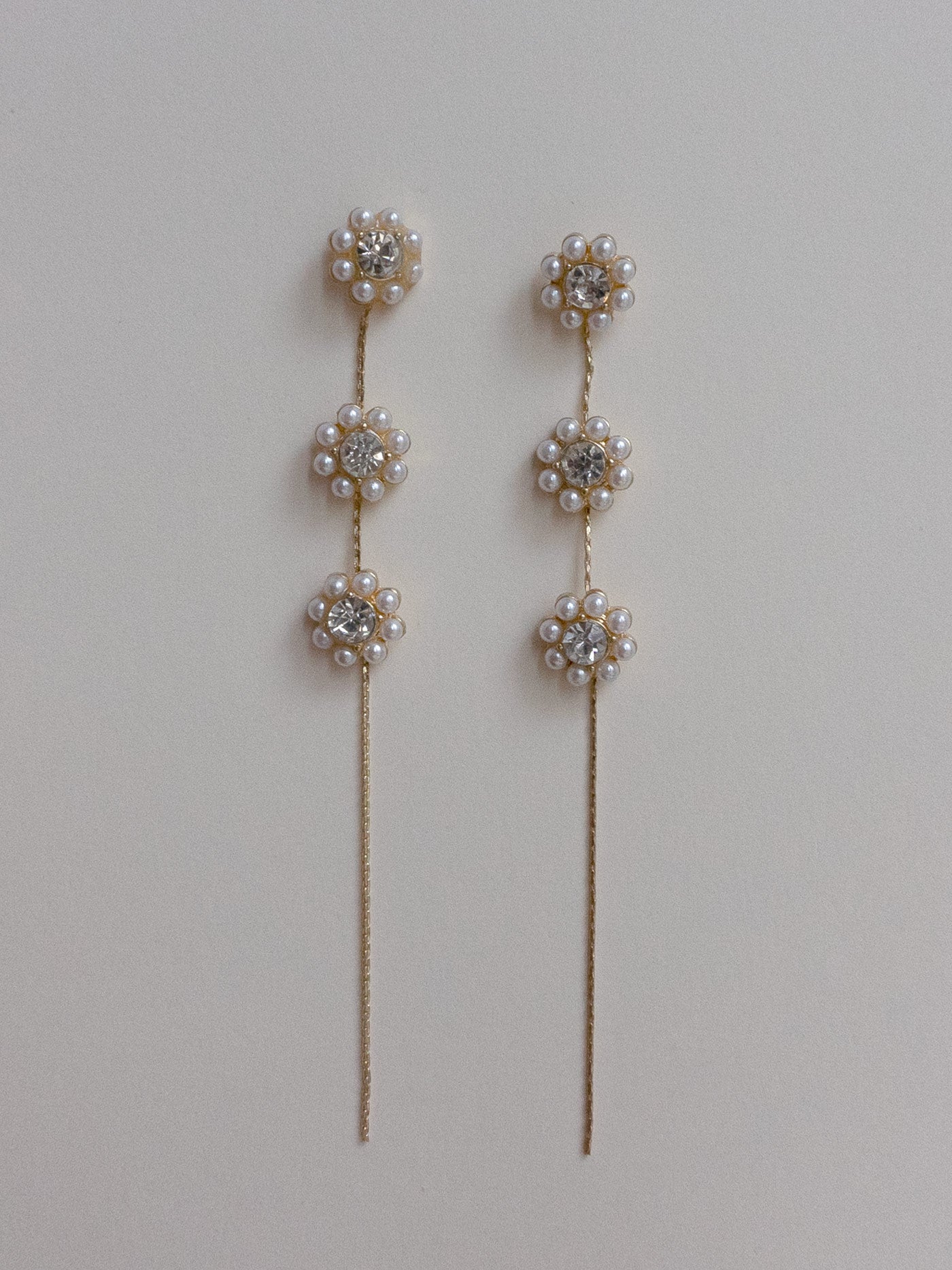 Long Floral Earrings With Pearls And Gemstones
