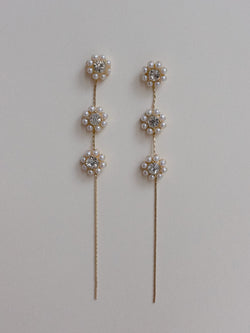 Long Floral Earrings With Pearls And Gemstones