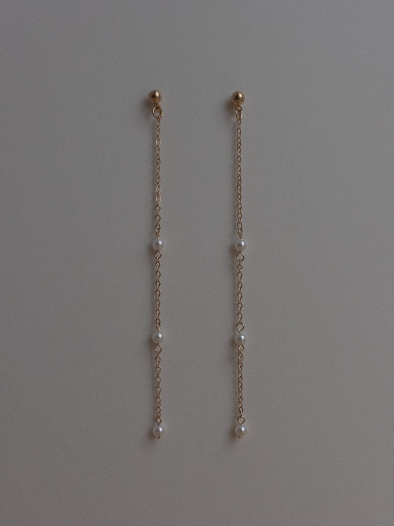 Long Dangle Petite Pearl Earrings