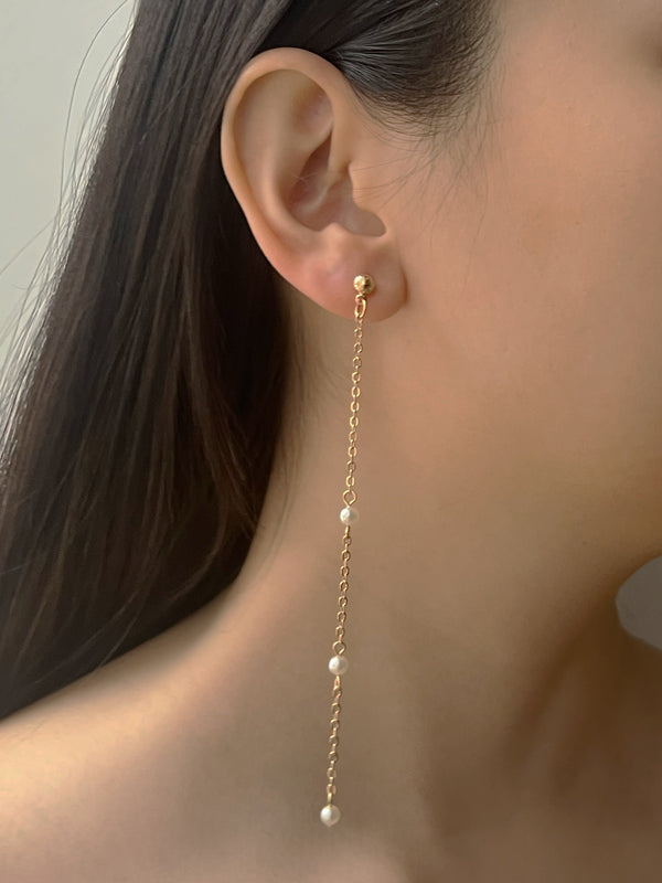 Long Dangle Petite Pearl Earrings