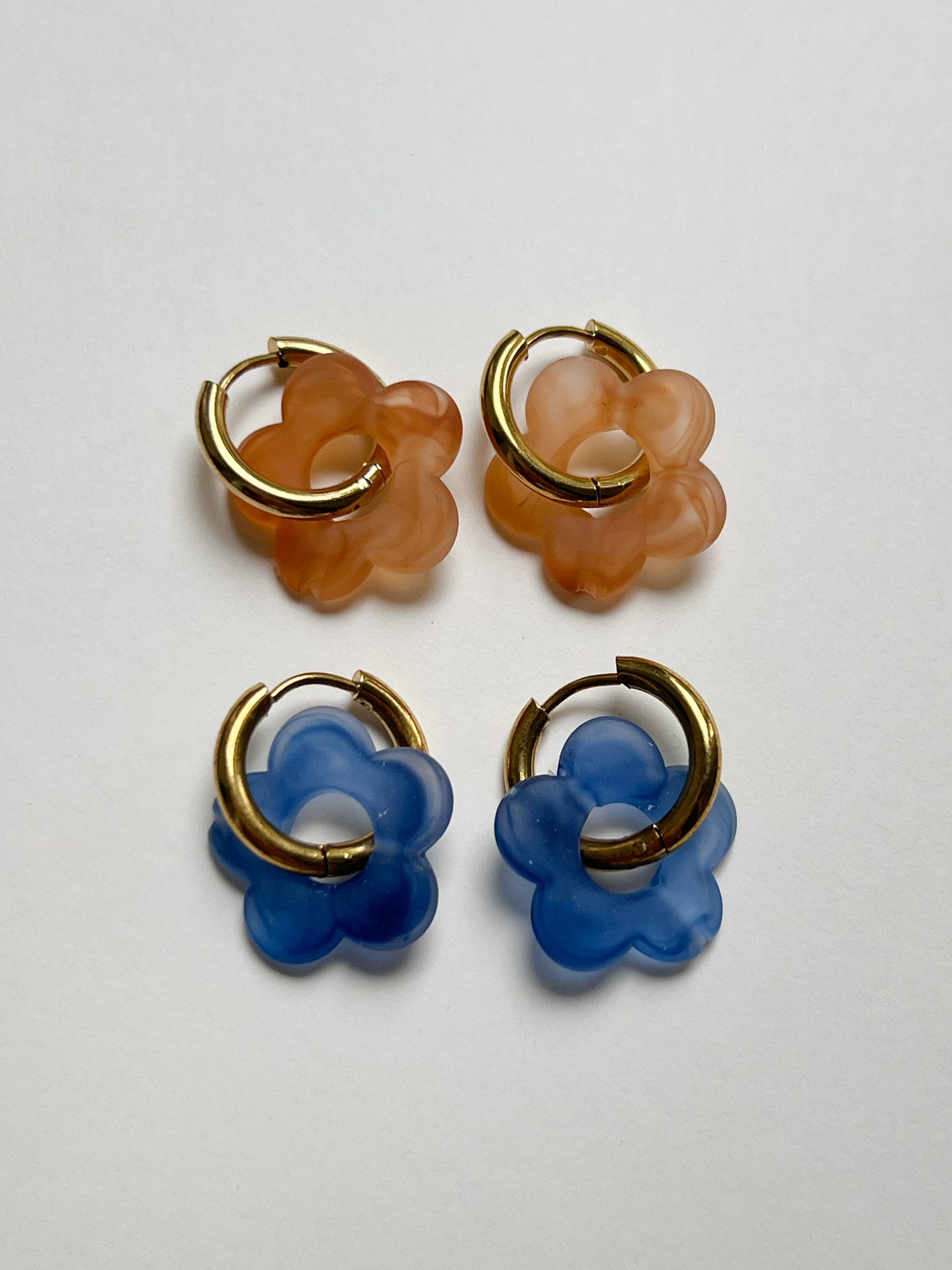 Easy Hoops With Flower Charm - Blue