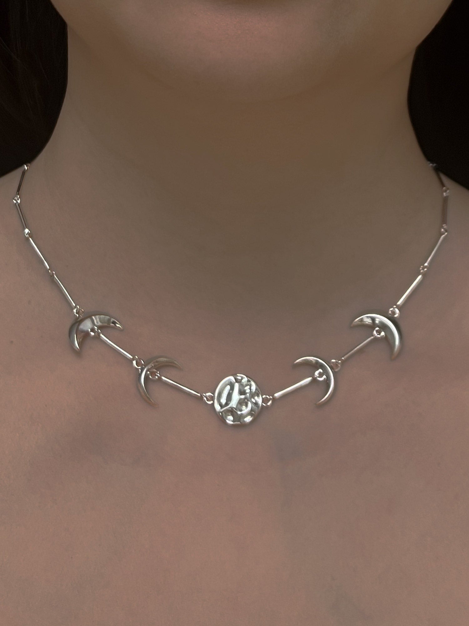 moon phases necklace silver model