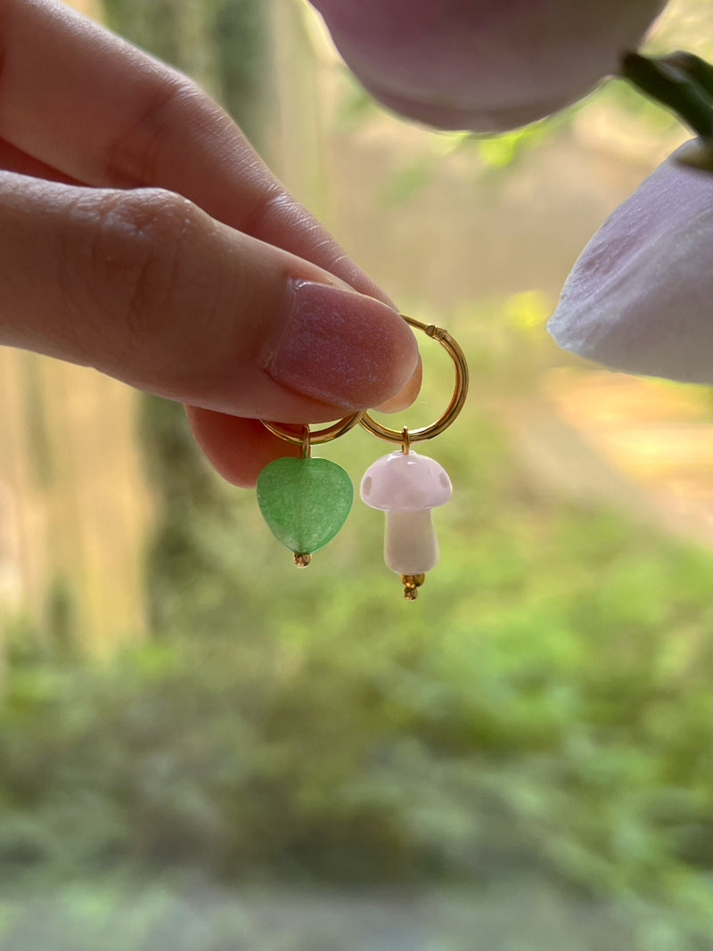 Petite Mushroom Mismatch Hoops - Pink