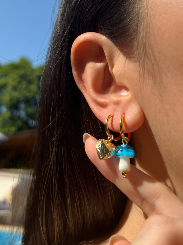 Petite Mushroom Mismatch Hoops - Sky Blue