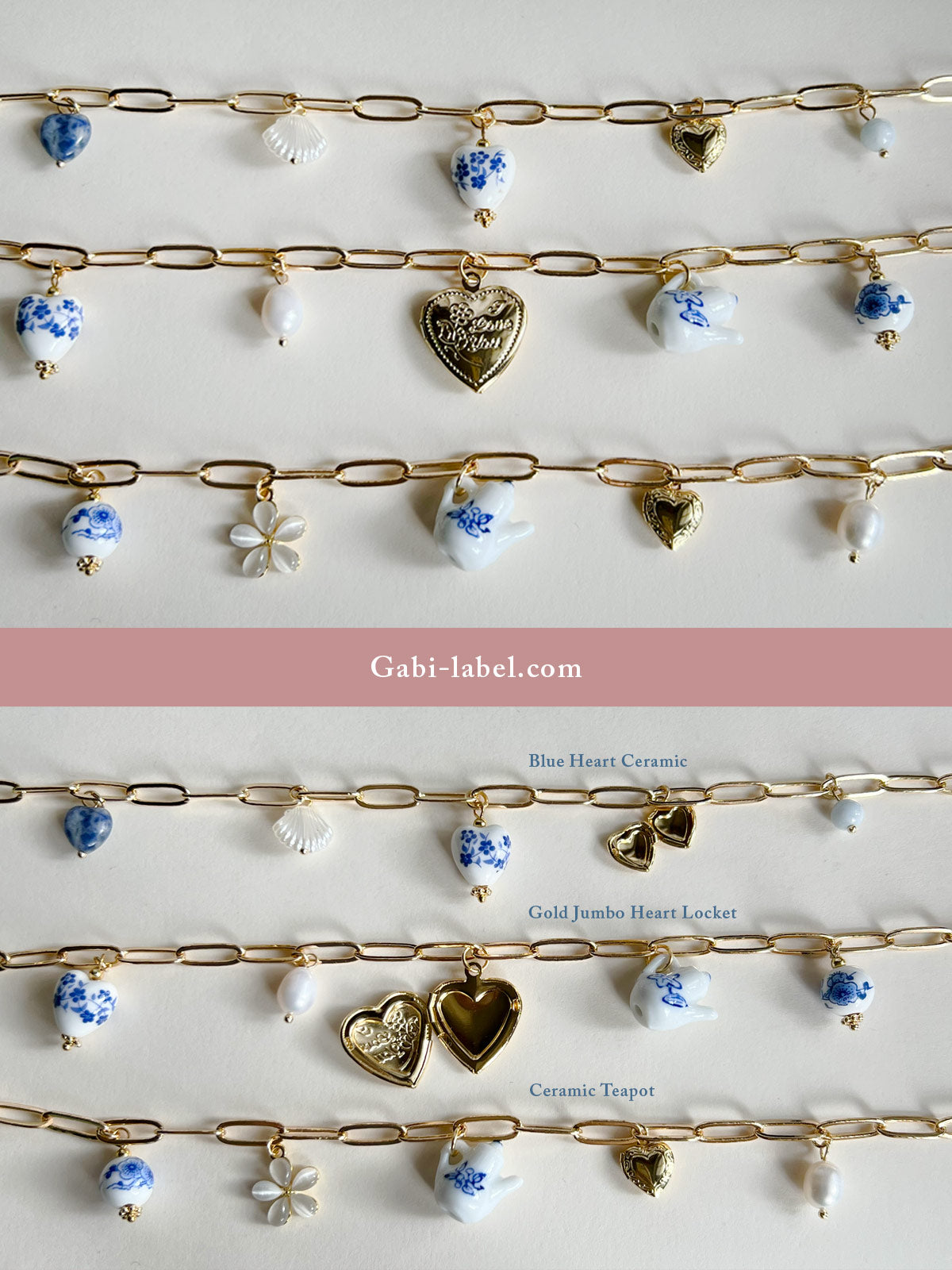 Collier de charme éclectique - Céramique Blue Heart