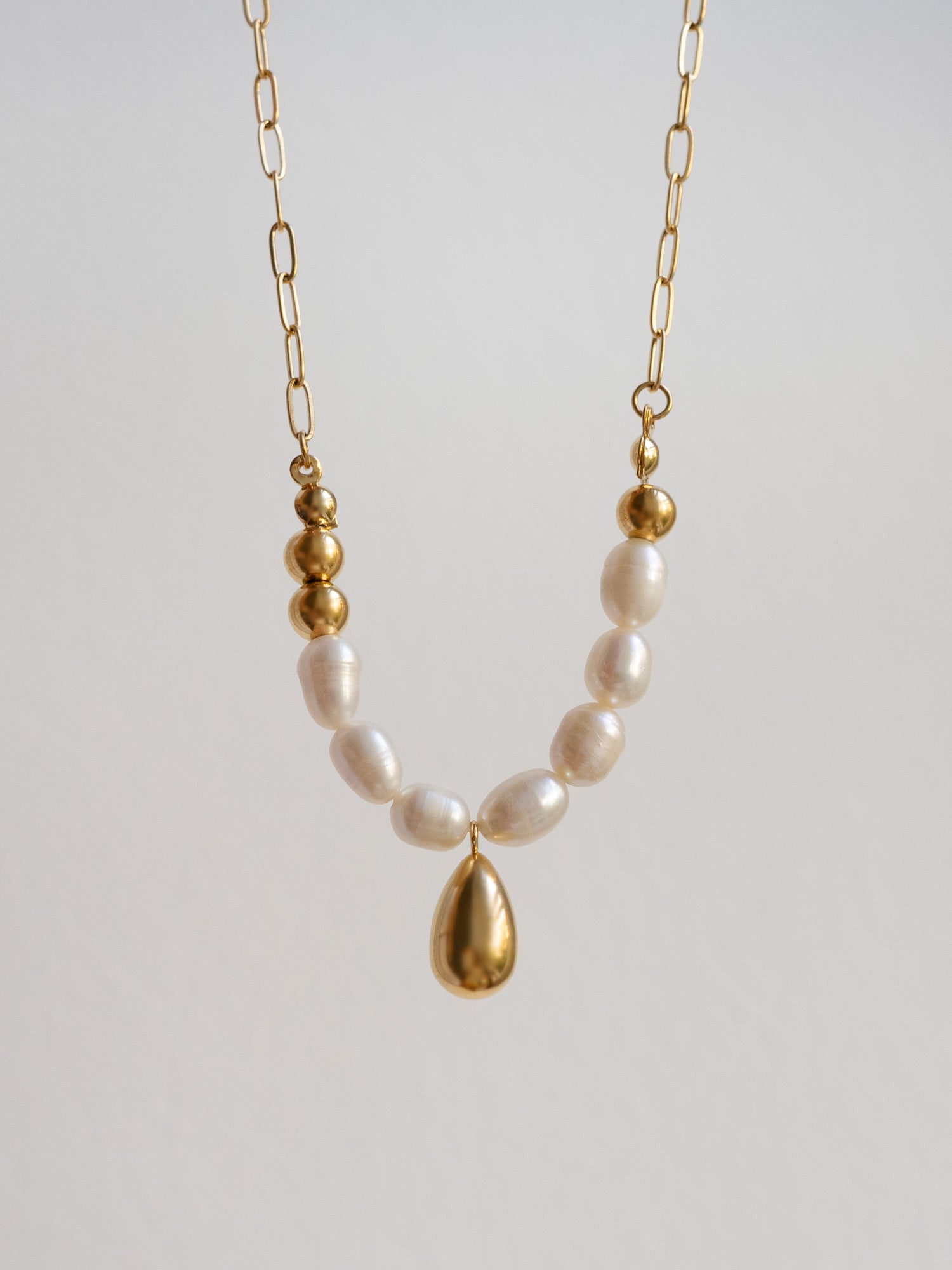 Pearl And Gold Teardrop Necklace