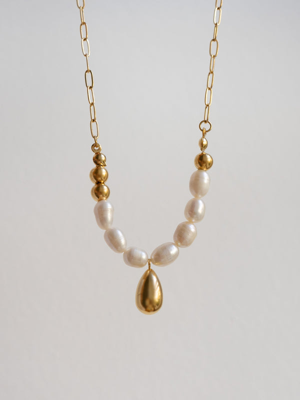 Pearl And Gold Teardrop Necklace