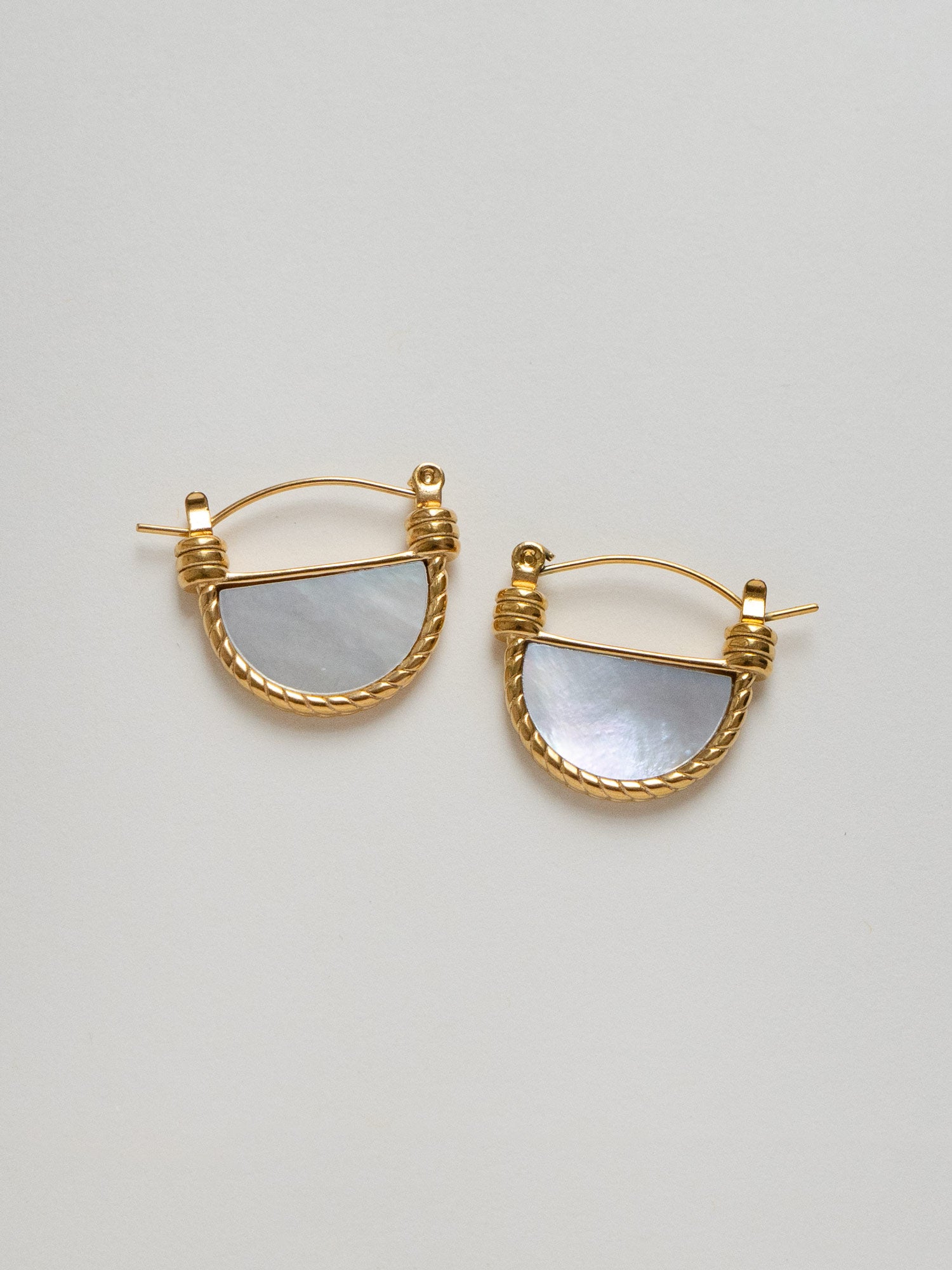 White Marble Shell Petite Hoops – Gabi The Label