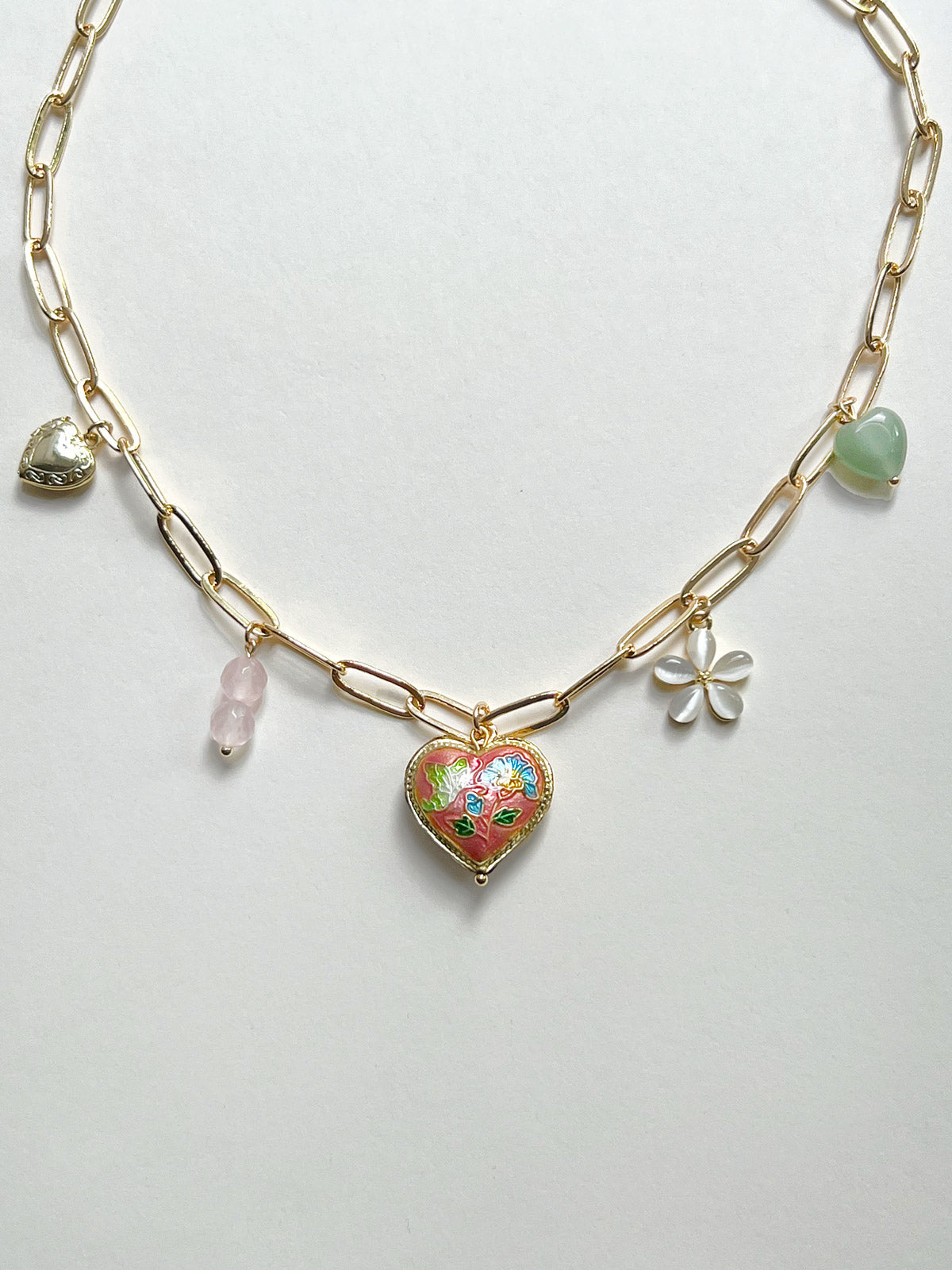 Heart Cloisonne Charm Necklace - Pink Heart/Romantic