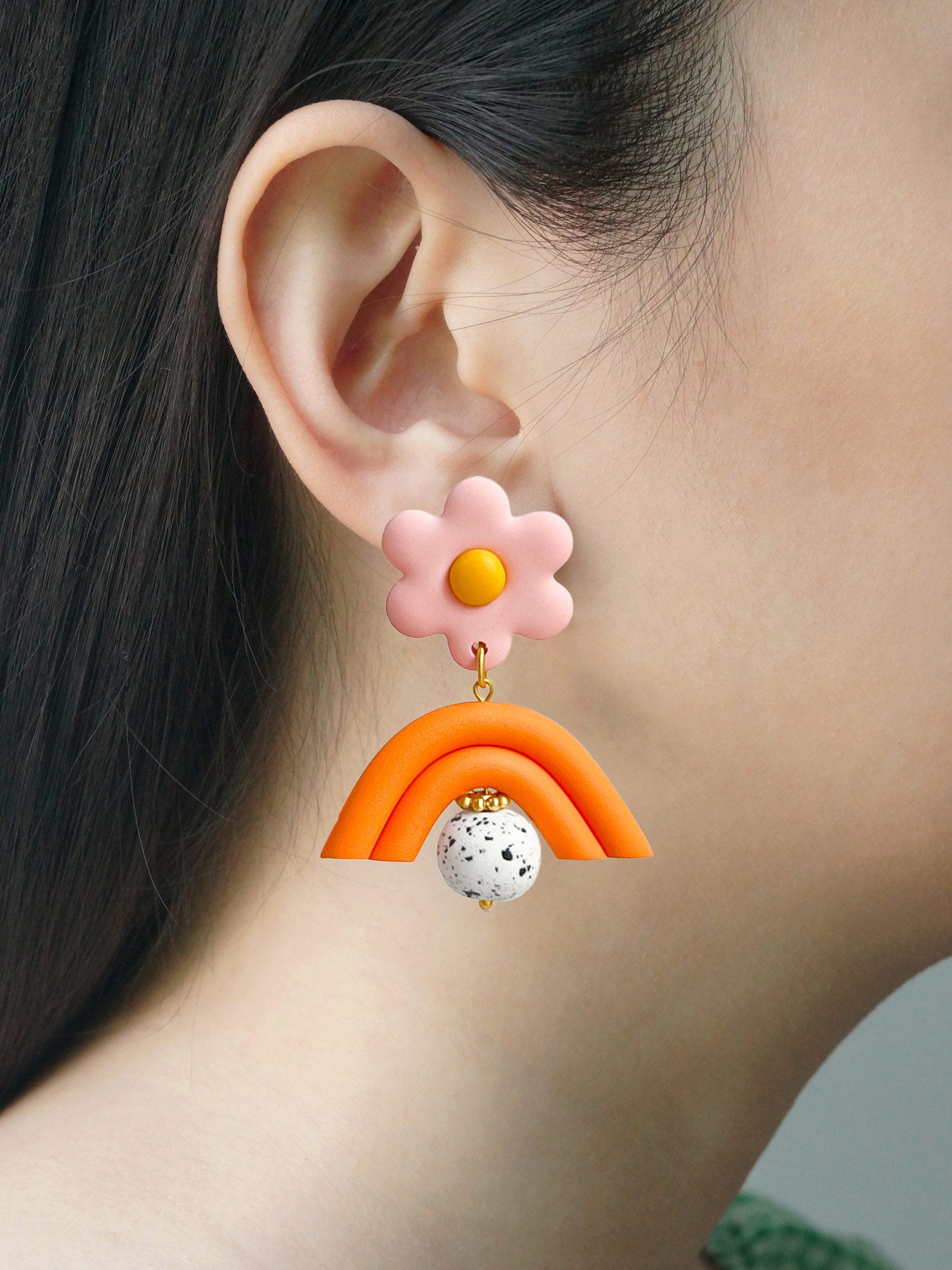 Rainbow Flower Power Earrings - Pink/Orange