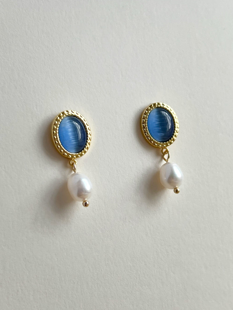 Princess Pearl Earrings - Cornflower Blue