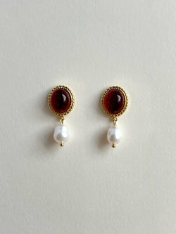 Princess Pearl Earrings - Ruby Red