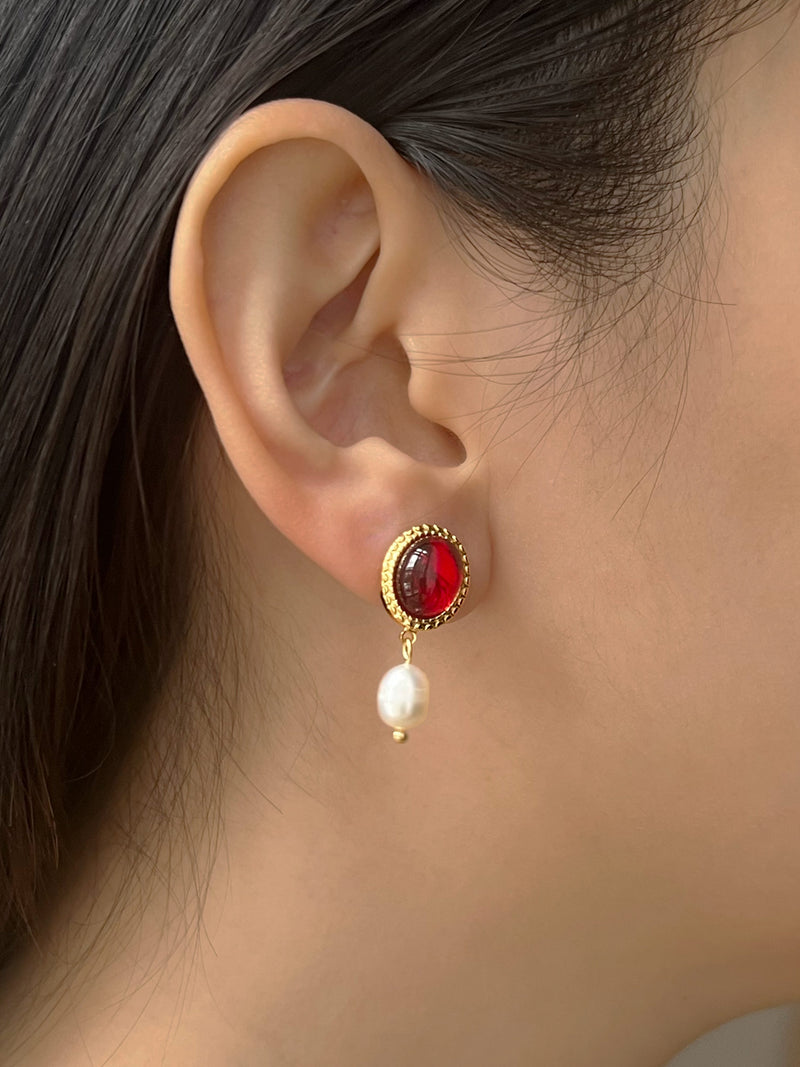 Princess Pearl Earrings - Ruby Red