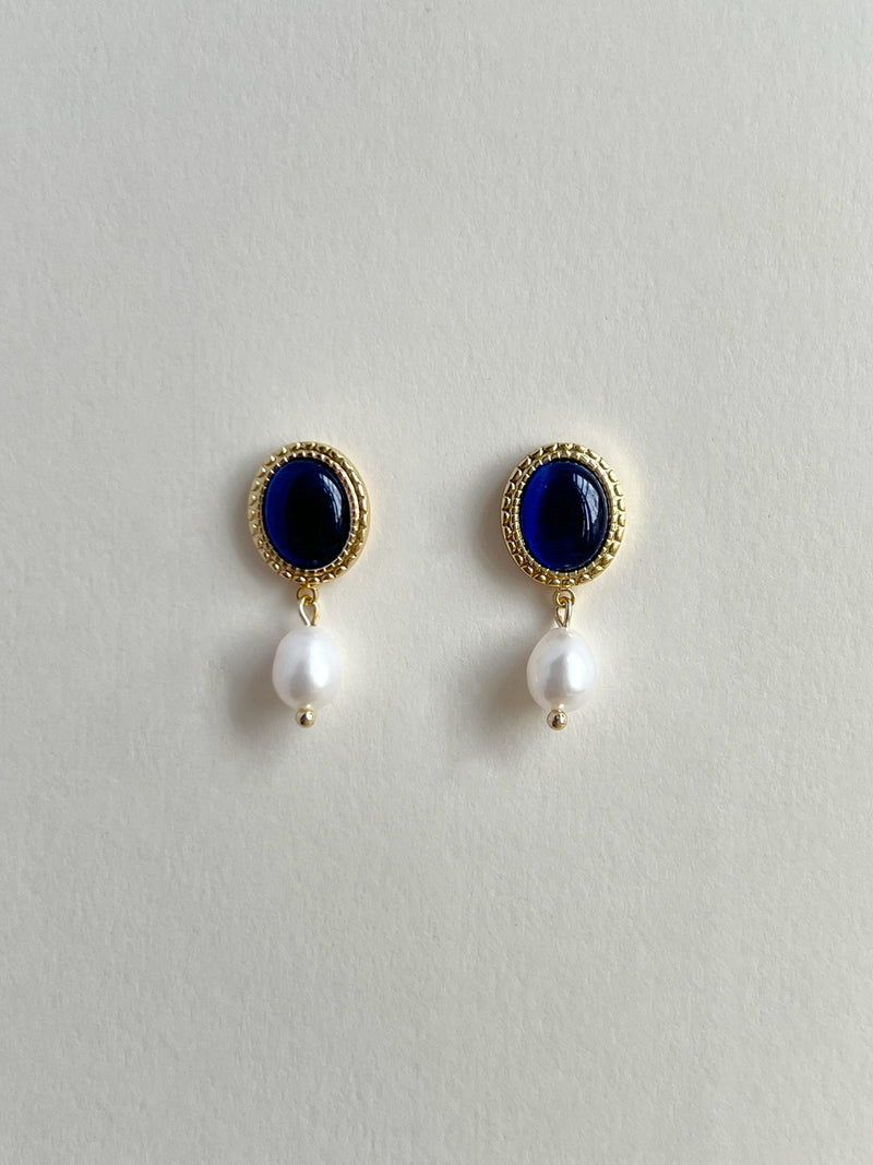 Princess Pearl Earrings - Royal Blue