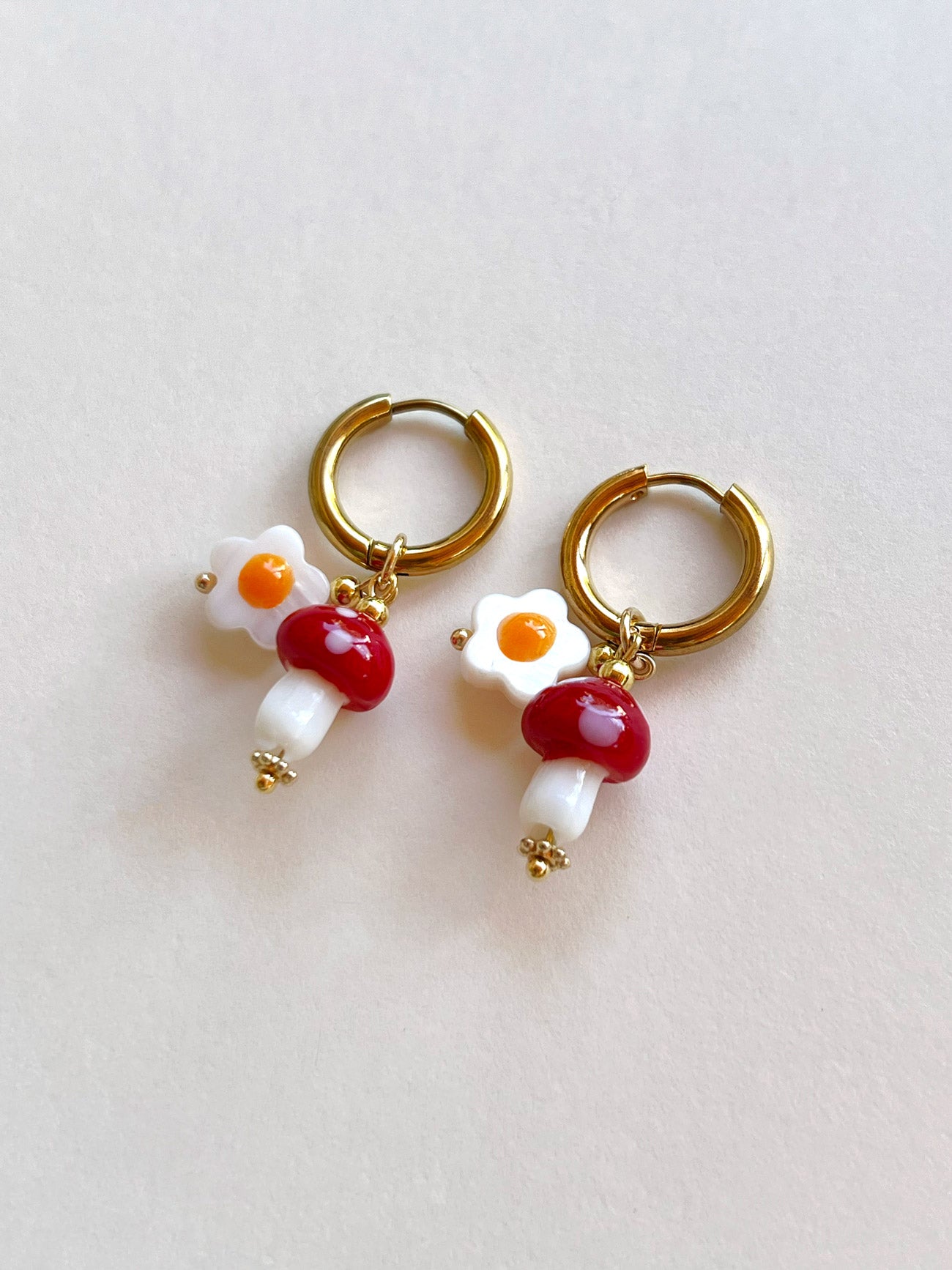 Red Mushroom Hoops with Eggy Flowers