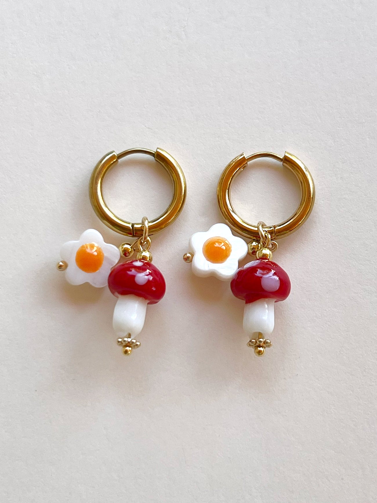 Red Mushroom Hoops with Eggy Flowers