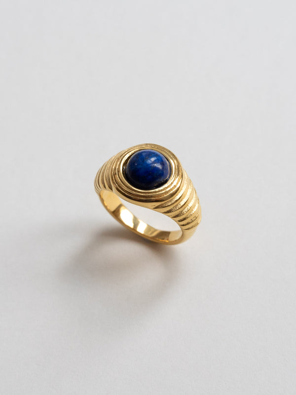 Round Blue Stone Textural Ring