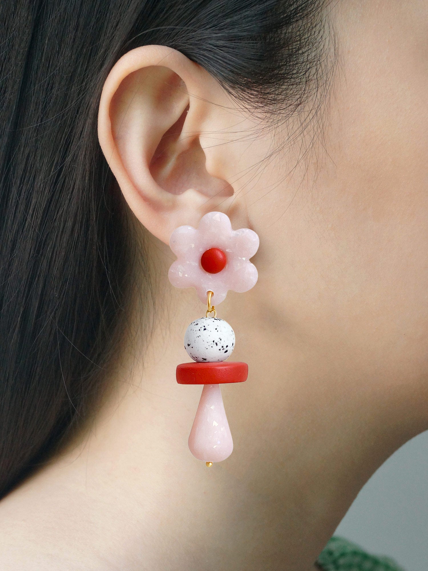 Happy Bloom Flower Drop Earrings - Salmon Pink