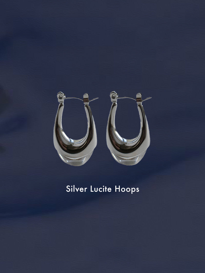 Silver Lucite Hoops - Transparent