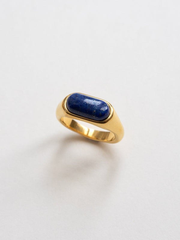 Blue Stone Smooth Gold Ring