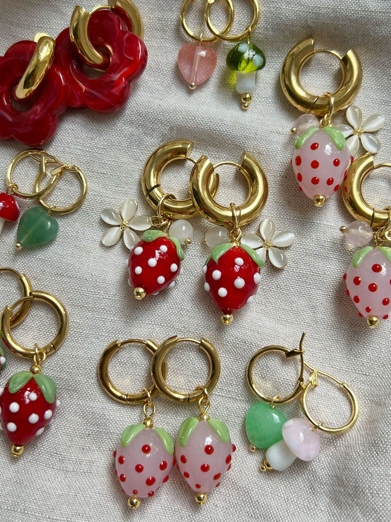 Chunky Strawberry Hoops with Assorted Charms - Red