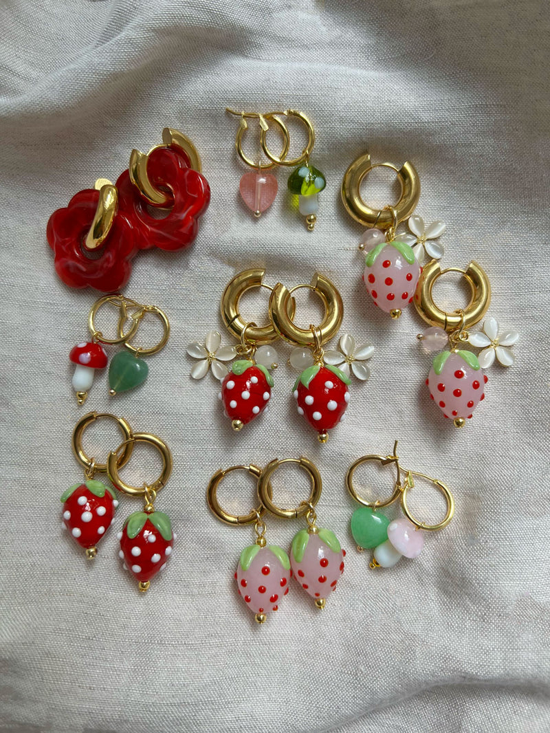 Chunky Strawberry Hoops with Assorted Charms - Pink