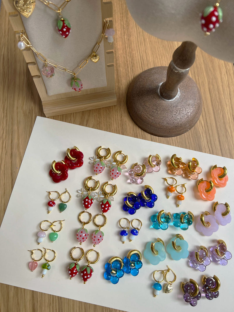Flower Donut Hoops - Marbled Red