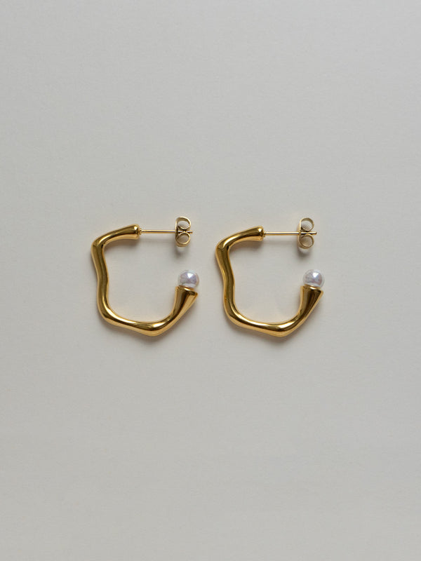 Wavy Pearl Hoops