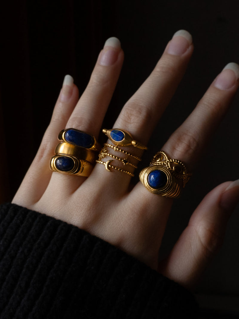 Eye of Horus Matte Gold Ring - Blue Stone