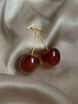 Wine Red Translucent Cherry Earrings
