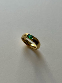 Gold Ring with Oval-encrusted Gemstone - Emerald Green