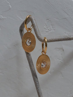 Oval Gemstone Pendant Hoops - Clear
